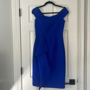 Vince Camuto Off The Shoulder Cocktail Dress with Peplum Side, Cobalt, Size 4
